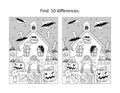 Halloween haunfed house find the differences picture puzzle and coloring page Royalty Free Stock Photo