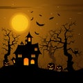 Halloween haunted castle with bats background