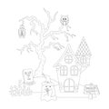 Halloween haunted house with Ghost Dead Tree and Owl Colorless Royalty Free Stock Photo