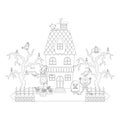 Halloween Haunted House with Jack O Lantern and Skeleton Colorless Royalty Free Stock Photo