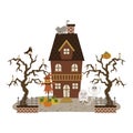 Halloween Haunted House with Jack O Lantern and Skeleton Royalty Free Stock Photo