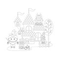 Halloween Haunted House and Little Witch Colorless Royalty Free Stock Photo