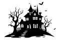 Halloween Haunted house silhouette, scene of ghost mansion Royalty Free Stock Photo