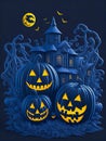 Halloween haunted house weith pimpkin. generative AI Royalty Free Stock Photo
