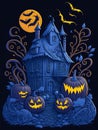 Halloween haunted house weith pimpkin. generative AI Royalty Free Stock Photo