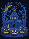 Halloween haunted house weith pimpkin. generative AI Royalty Free Stock Photo