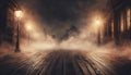 Halloween haunted misty road with copy space Royalty Free Stock Photo