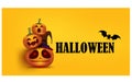 Halloween having fun sale promotion poster with halloween candy and halloween ghost balloons and pumpkin orange background,Scary a