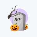 halloween headstone with pumpkin cartoon illustration