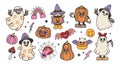 Halloween Hippie set. Retro Halloween cute ghosts, pumpkins, gnome, vampire.