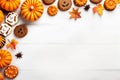 Halloween holiday background with spiders and candy, view from above Royalty Free Stock Photo