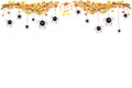 Horizontal Halloween banner with hanging black spiders, maple tree and copy space on white background. Royalty Free Stock Photo