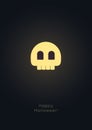 Halloween holiday card vector template with cute adorable skull monster flying at night. Minimal simple design.