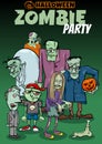 Halloween holiday cartoon poster or invitation design with zombies