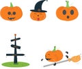 Halloween holiday with cute pumpkins. A pumpkin on a broom made of pakuma. A hint of fear.