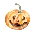 Halloween holiday pumpkin watercolor illustration isolated on white background. Royalty Free Stock Photo