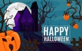 Halloween holiday, scary moon at horror dark night vector illustration. Party celebration at october background. Spooky