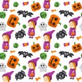 Halloween holiday seamless pattern whith background with hand drawing Vector illustration Royalty Free Stock Photo
