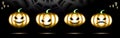 Halloween Holiday Set Glow Pumpkins neon icon. Led light design Thanksgiving day. Isolated signs for Banner covering on black Royalty Free Stock Photo