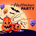 Halloween holiday square banner, flyer or poster design template. Vector flat cartoon illustration Royalty Free Stock Photo