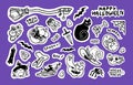 Halloween holiday stickers bundle. Spooky design elements set for Helloween. Horror typography, pumpkin, cat, hat, skull Royalty Free Stock Photo