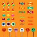 Halloween holiday 2019, sweets and candies, vector illustration