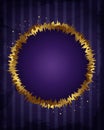 Halloween holiday vector illustration purple striped wall background with golden rough frame