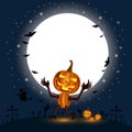Halloween Holidays calabash Gourd in front of the big moon with a cloud below In the night with a star full of blue