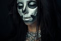 Beautiful girl model with black body with silver mask Royalty Free Stock Photo