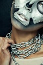 Beautiful girl model with black body with silver mask Royalty Free Stock Photo