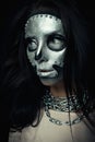 Beautiful girl model with black body with silver mask Royalty Free Stock Photo