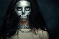 Beautiful girl model with black body with silver mask Royalty Free Stock Photo