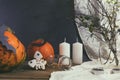 Halloween home decorations on dark background