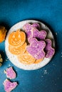 Halloween homemade gingerbread cookies background, close up Royalty Free Stock Photo