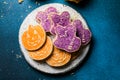 Halloween homemade gingerbread cookies background, close up Royalty Free Stock Photo