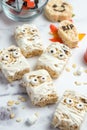 Halloween homemade marshmallow rice crispy treat bar Royalty Free Stock Photo