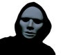 Halloween a hooded silhouette of a creepy person wearing a mask on a white background