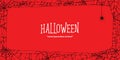 Halloween horizontal frame black cobweb and spider on red background ilustration vector. Halloween concept. Royalty Free Stock Photo