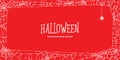 Halloween horizontal frame white cobweb and spider on red background ilustration vector. Halloween concept. Royalty Free Stock Photo