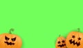 Halloween Horizontal web Banner or poster with Halloween scary pumpkins isolated on green screen background. Funky kids