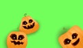 Halloween Horizontal web Banner or poster with Halloween scary pumpkins isolated on green screen background. Funky kids
