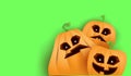 Halloween Horizontal web Banner or poster with Halloween scary pumpkins isolated on green screen background. Funky kids