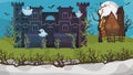 Halloween horror house ghost gloomy cottage flat vector illustration. Nightmare area concept banner, scary mansion