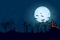 Halloween horror landscape with full moon banner. Royalty Free Stock Photo