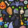 Halloween horror pattern, cartoon pumpkin vector illustration. Spooky holiday seamless background, scary ghost