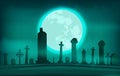 Halloween horror scene background, CEMETERY with full moon.vector