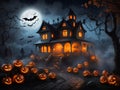 Halloween House Background Design Horror Wallpaper Illustration Digital Art - ai generated Royalty Free Stock Photo