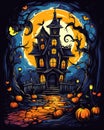 Halloween House: A Quaint American Road with Bats, Pumpkins, and