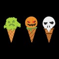 Halloween ice cream set, Gas ghost and pumkin and skull vector