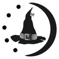 Halloween Icon: Hat, Spider, Moon. Black and white themed illustration Royalty Free Stock Photo